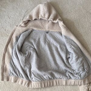 Aerie Beige and Gray Hooded Women's Sweater